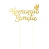 Topper dekoracyjny na tort Komunia Święta złoty