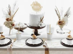 Topper drewniany na tort Komunia Święta IHS 23 cm