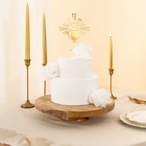 Topper lustrzany na tort Komunia Święta IHS Kielich 14 cm