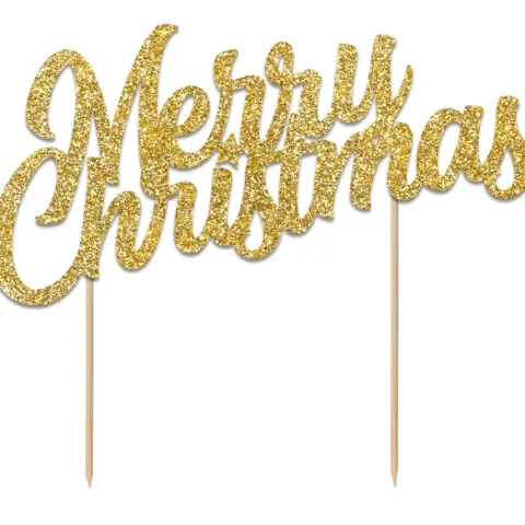Topper na tort Merry Christmas ZŁOTY brokatowy