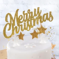 Topper na tort Merry Christmas ZŁOTY brokatowy