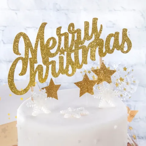 Topper na tort Merry Christmas ZŁOTY brokatowy