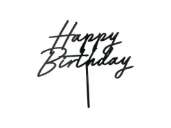 Topper na tort urodzinowy akrylowy Happy Birthday czarny 16x18 cm