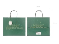 Torebka na prezenty Merry Christmas, butelkowa zieleń, 32.5x26.5x11.5cm