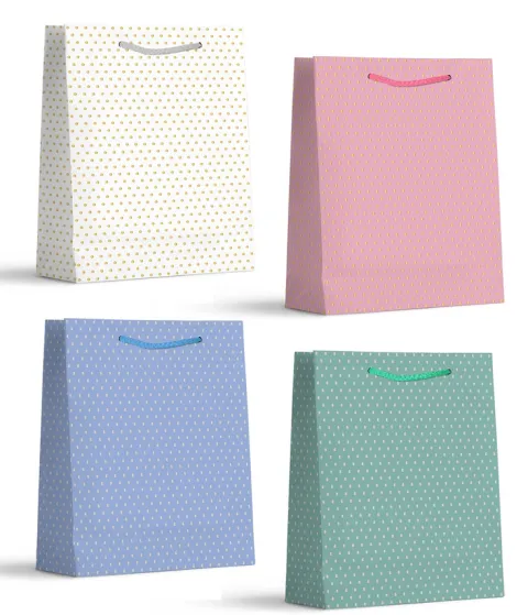 Torebka prezentowa srebrne kropki 16x12x6,5 cm 4 kolory do wyboru