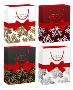 Torebka prezentowa Świąteczna z kokardą i napisem Merry Christmas 55x40x15 cm mix wzorów