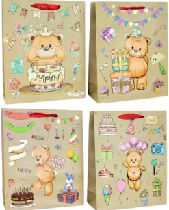 Torebka prezentowa 26 x 32 cm Misie kraft mix
