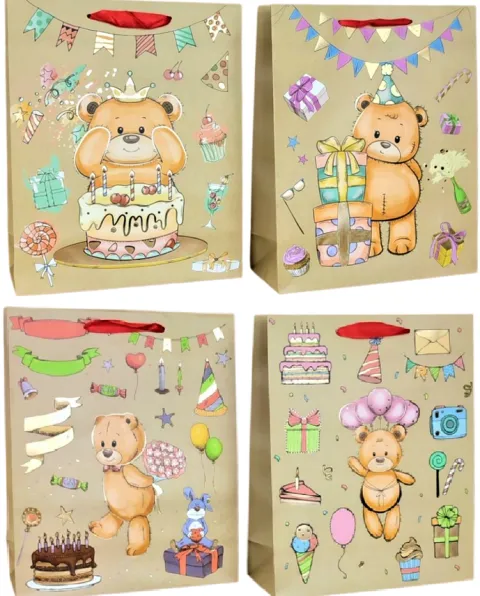 Torebka prezentowa 26 x 32 cm Misie kraft mix