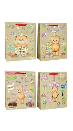 Torebka prezentowa 26 x 32 cm Misie kraft mix