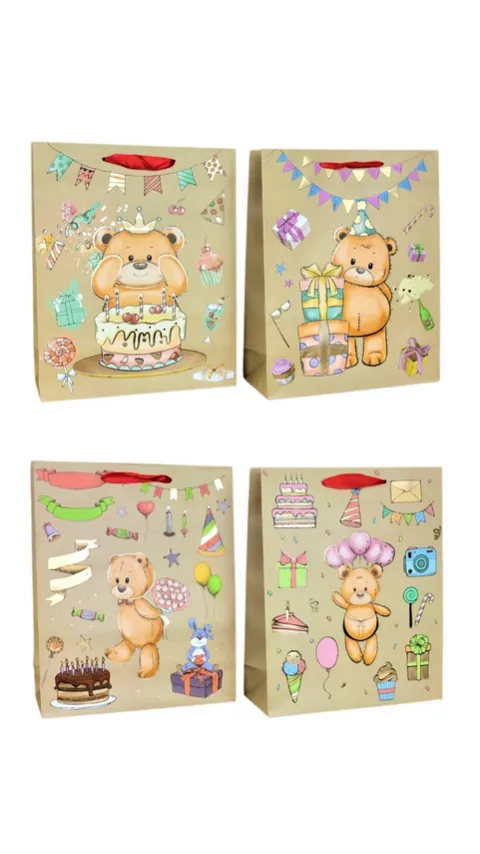 Torebka prezentowa 26 x 32 cm Misie kraft mix