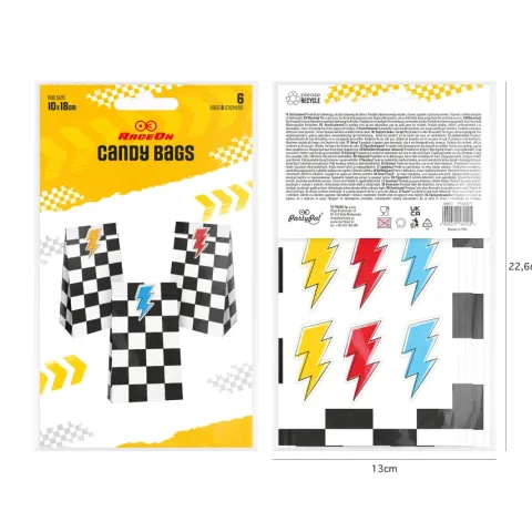 Torebki na słodycze prezenty papierowe Wyścigówki Race 6 szt.