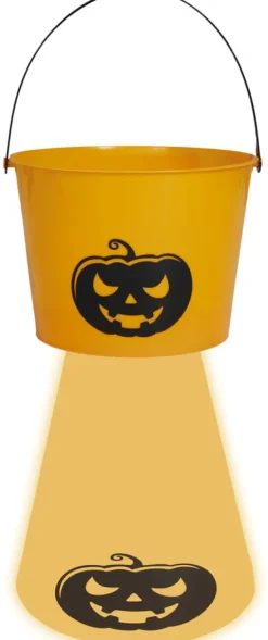 Wiaderko pomarańczowe z dynią świecące Halloween