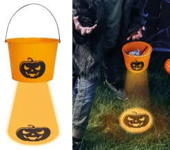 Wiaderko pomarańczowe z dynią świecące Halloween