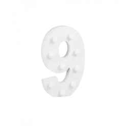 Świecąca Cyfra LED "9" Light Letter, drewniana biała 17x12 cm