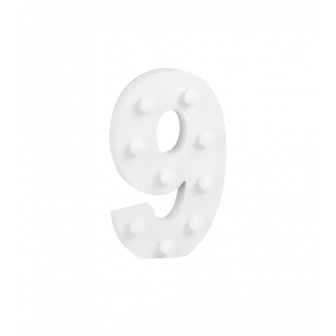 Świecąca Cyfra LED "9" Light Letter, drewniana biała 17x12 cm