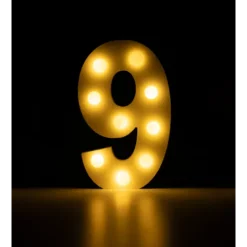 Świecąca Cyfra LED "9" Light Letter, drewniana biała 17x12 cm