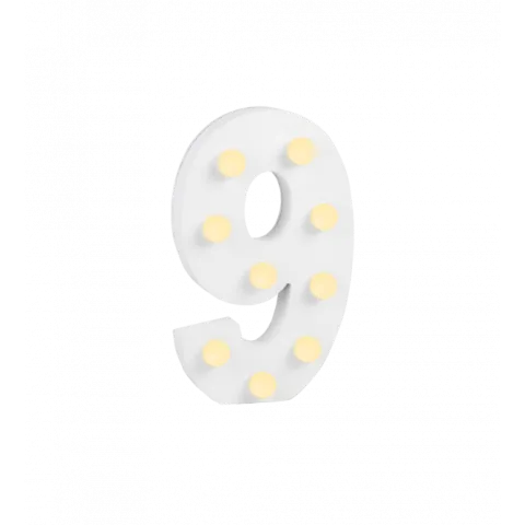 Świecąca Cyfra LED "9" Light Letter, drewniana biała 17x12 cm