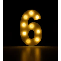 Świecąca Cyfra LED "6" Light Letter, drewniana biała 17x12 cm
