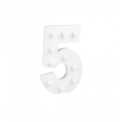 Świecąca Cyfra LED "5" Light Letter, drewniana biała 17x12 cm