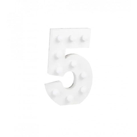 Świecąca Cyfra LED "5" Light Letter, drewniana biała 17x12 cm