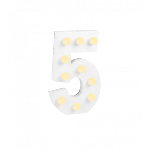 Świecąca Cyfra LED "5" Light Letter, drewniana biała 17x12 cm
