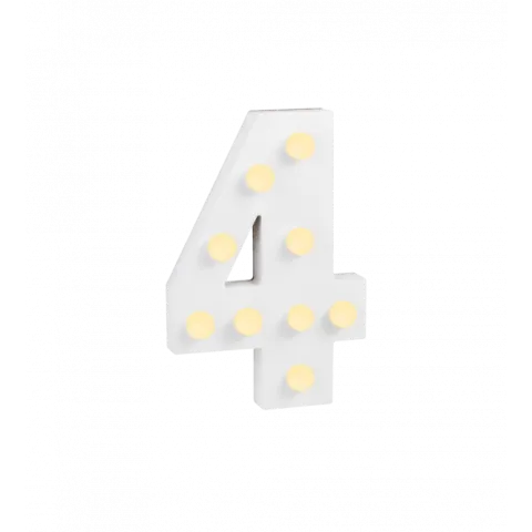 Świecąca Cyfra LED "4" Light Letter, drewniana biała 17x12 cm
