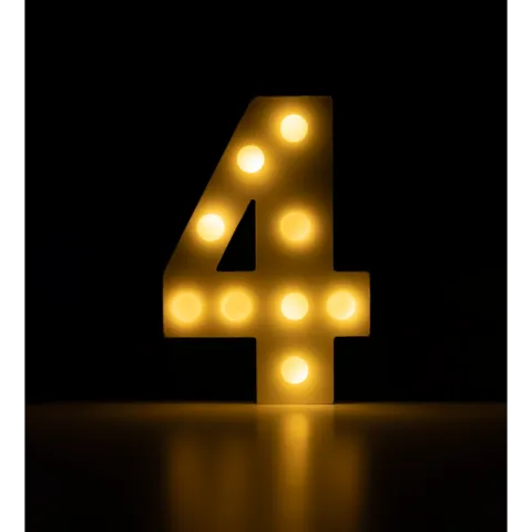 Świecąca Cyfra LED "4" Light Letter, drewniana biała 17x12 cm