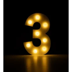 Świecąca Cyfra LED "3" Light Letter, drewniana biała 17x12 cm