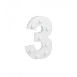 Świecąca Cyfra LED "3" Light Letter, drewniana biała 17x12 cm