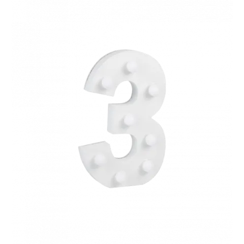 Świecąca Cyfra LED "3" Light Letter, drewniana biała 17x12 cm