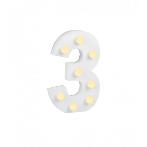 Świecąca Cyfra LED "3" Light Letter, drewniana biała 17x12 cm