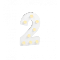 Świecąca Cyfra LED "2" Light Letter, drewniana biała 17x12 cm