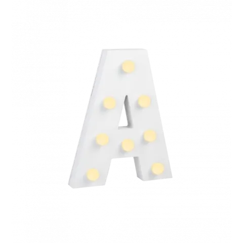 Świecąca Litera LED "A" Light Letter, drewniana biała 17x12 cm