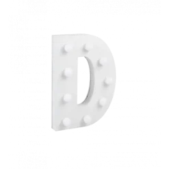Świecąca Litera LED "D" Light Letter, drewniana biała 17x12 cm