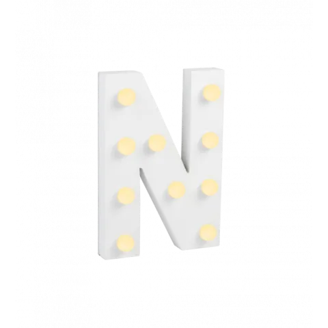 Świecąca Litera LED "N" Light Letter, drewniana biała 17x12 cm