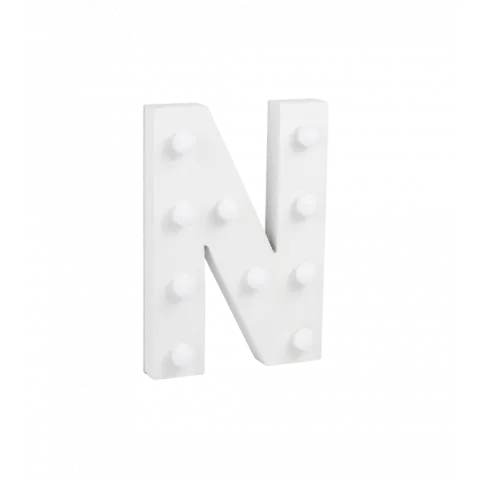 Świecąca Litera LED "N" Light Letter, drewniana biała 17x12 cm
