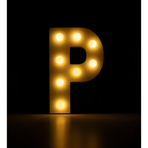 Świecąca Litera LED "P" Light Letter, drewniana biała 17x12 cm