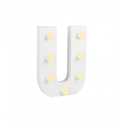 Świecąca Litera LED "U" Light Letter, drewniana biała 17x12 cm