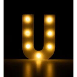 Świecąca Litera LED "U" Light Letter, drewniana biała 17x12 cm