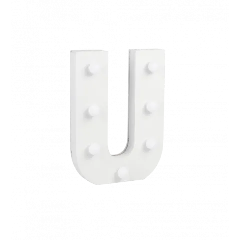 Świecąca Litera LED "U" Light Letter, drewniana biała 17x12 cm