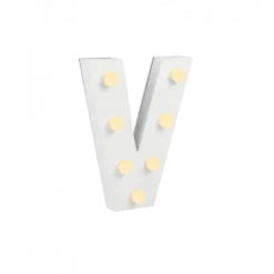 Świecąca Litera LED "V" Light Letter, drewniana biała 17x12 cm