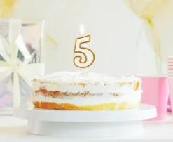 Świeczka urodzinowa cyfra 5 biała złoty kontur 8 cm