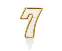 Świeczka urodzinowa cyfra 7 biała złoty kontur 8 cm