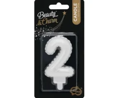 Świeczka urodzinowa cyfra 2 jak balon foliowy perłowa biała, 7 cm