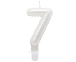 Świeczka urodzinowa cyfra 7 jak balon foliowy perłowa biała, 7 cm