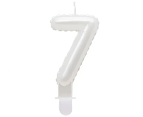 Świeczka urodzinowa cyfra 7 jak balon foliowy perłowa biała, 7 cm
