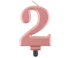Świeczka urodzinowa cyfra 2 metalik różowe złoto 9 cm