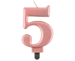 Świeczka urodzinowa cyfra 5 metalik różowe złoto 9 cm