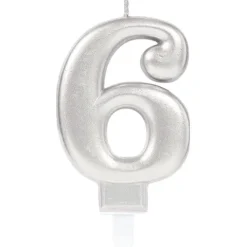 Świeczka urodzinowa cyfra 6 srebrna 9,3 cm