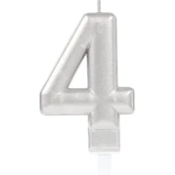 Świeczka urodzinowa cyfra 4 srebrna 9,3 cm